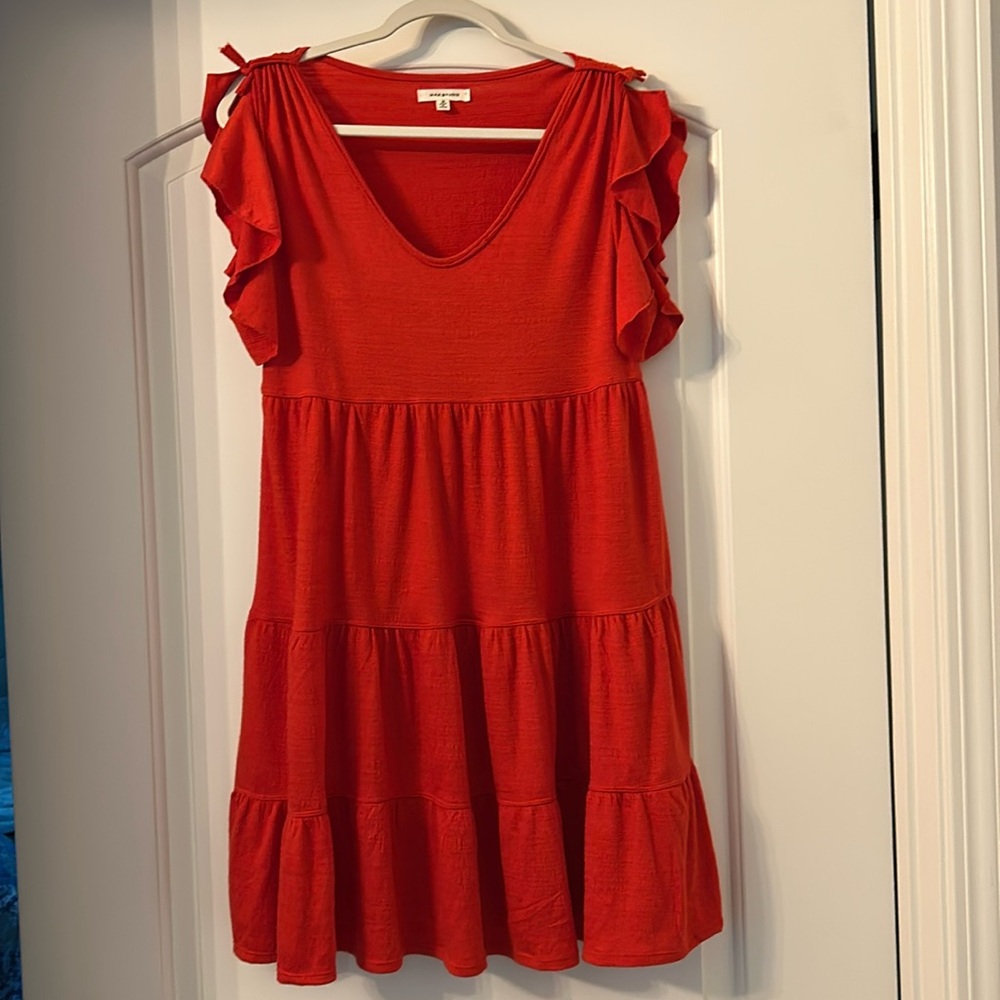Max Studio Red Ruffle Sleeve Dress